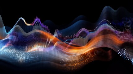 Fototapete - An engaging financial graph with multiple line trends intersecting, representing various business metrics, set against a dark background for a striking visual effect.