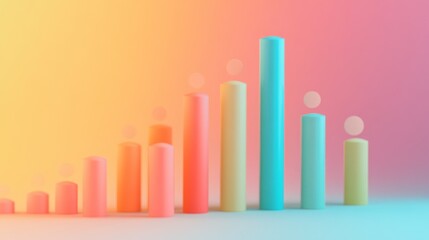 Poster - A clean and minimalist D bar chart with tall, evenly spaced bars, cast shadows on a subtle gradient background, emphasizing clarity and precision in financial data.
