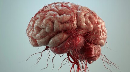 Aufkleber - A visually striking D rendering of a human brain with glowing synapses and neural connections, set against a gradient background to emphasize its dynamic activity.