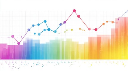 Aufkleber - Dynamic line chart with rising and falling lines in vivid colors, set on a white background with gridlines, showing trends in data.