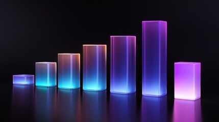 Poster - Futuristic D bar graph with glowing edges and a rotating effect, showcasing data in an engaging way on a dark background, perfect for tech-related concepts.