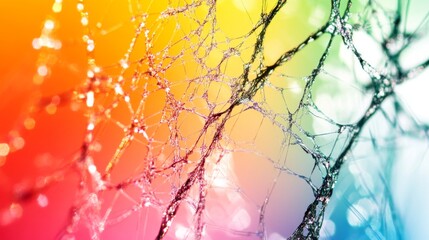 Poster - Intricate web of interconnected lines and shapes in a colorful gradient, creating a complex and visually engaging graphic design.