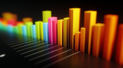 Poster - Multi-colored D bar chart displaying data trends over time, placed on a sleek black background, emphasizing the vibrancy and importance of the information.