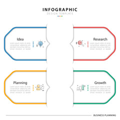 Fototapete - Business infographic template. 4 Step timeline journey. Process diagram, 4 options on white background, Infograph elements vector illustration.