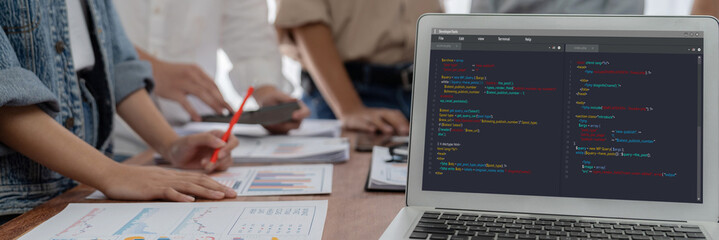 Leinwandbilder - Software development programming on computer screen for brisk application and program coding