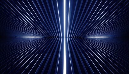 Poster -  futuristic blue corridor with vertical light beams and ribbed texture for sci-fi concept design, digital background, abstract branding, or high-tech web interface element