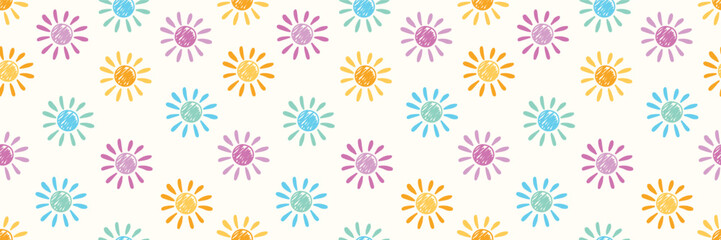 Wall Mural - Sun seamless pattern. Summer background design. Banner. Vector