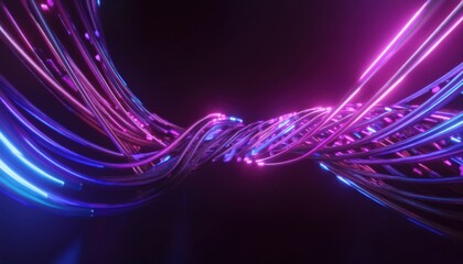 Aufkleber - futuristic neon fiber twist with glowing blue and pink light trails for digital artwork, web interface, branding, or high tech print design