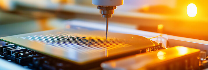 Fototapete - Precision equipment working on semiconductor wafer Generative AI
