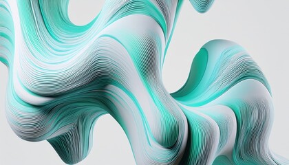 Poster - fluid teal and white abstract waveform with layered paper cut effect and flowing contours for modern web design, branding accent, or editorial layout with dynamic motion and depth

