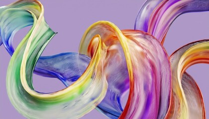 Poster - abstract flowing ribbons in rainbow colors on soft lavender background, 3d render with translucent texture for web design, print poster, branding element, digital art, or wallpaper use

