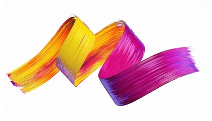 Poster - vibrant curved brushstroke of yellow, magenta, and violet paint on white background for modern branding, abstract web design, digital artwork, or minimalist print media

