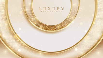 Wall Mural - cream luxury background with golden circle frame and halftone elements decorated with bokeh effect a