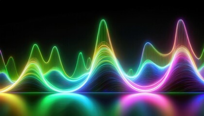 Aufkleber - vibrant neon waveform curve glowing in darkness with rainbow color spectrum and smooth gradient reflection for abstract web design, futuristic branding, or dynamic digital print background

