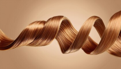 Aufkleber - luxurious flowing strand of shiny strawberry blonde hair in elegant wave against warm beige background for haircare branding, cosmetic ad, web design, or beauty product packaging

