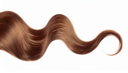 Aufkleber - smooth flowing lock of silky light brown hair forming a soft wave on white background for haircare product packaging, beauty branding, or clean minimalist web design


