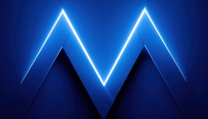 Poster - futuristic blue zigzag neon light on faceted wall surface for tech branding, digital product background, or modern web design with bold geometric pattern and immersive luminous glow

