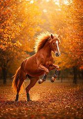 horse jumping in autumn forest isolated on transparent background