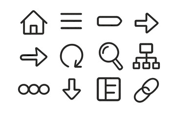 Collection of minimalist black icons on brown background
