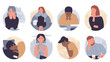 © Flash Vector - People in depression vector illustration set. Cartoon flat sad depressed man woman characters crying, unhappy lonely stressed persons sitting alone in stress emotion, anxiety or melancholy background