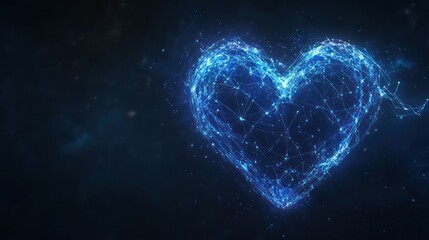 Wall Mural - Digital representation of a heart, constructed with glowing blue lines and interconnected dots