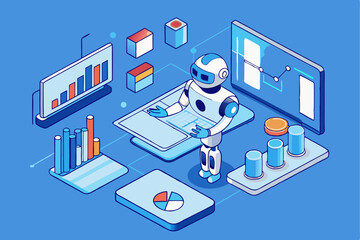 robot collaborating in design, ai technology, creative workflow, data visualization, graphic design,