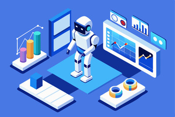 robot in data environment, ai technology, business analytics, information display, digital statistic