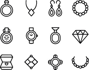 Wall Mural - Elegant jewelry icons set collection design elements graphic gem art ring line watch style shiny