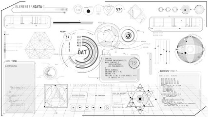 Wall Mural - animation of a high-tech screen with different data processing operations