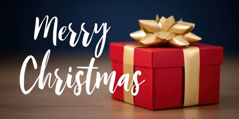 Wall Mural - Red gift box with a shiny gold bow on white background, perfect for holiday or celebration themes.