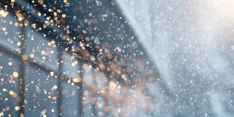 Wall Mural - close-up of a snow-covered building exterior with white snow and clear winter lighting.
