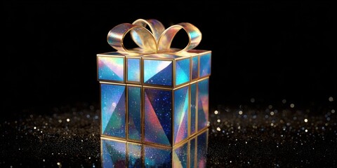 Wall Mural - Close-up of a wrapped gift box with a silver bow on a white background, studio lighting, isolated.