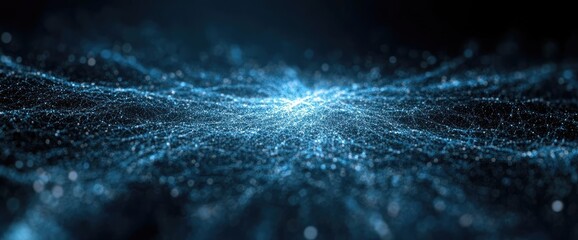 Wall Mural - abstract art shows sparkling blue lights spread out, creating a vast network. energy emanates upward