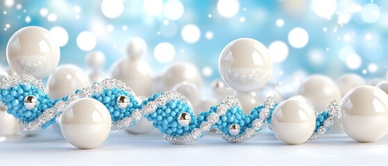 Wall Mural - white spheres with a blue and silver helix on a light blue bokeh background