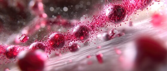 Wall Mural - abstract display of connected maroon spheres intertwined with web-like structures, creating a surrea