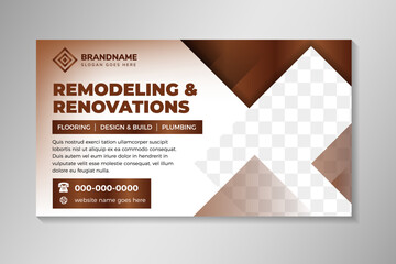 Wall Mural - construction and house renovation services cover web banner and social media post design template. h