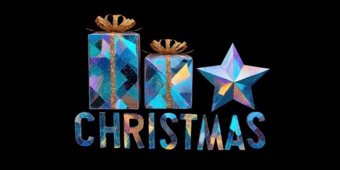 Wall Mural - Festive Christmas message with a glowing star and colorful gift boxes on a white background.