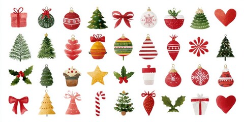 Wall Mural - close-up of colorful christmas ornaments arranged on a clean white background, perfect for holiday t