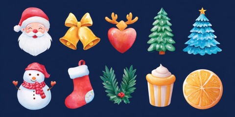 Wall Mural - Close-up of assorted Christmas decorations on a vibrant blue background, perfect for festive holiday designs.