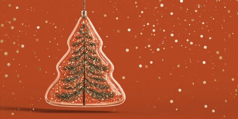 Wall Mural - Hanging Christmas tree decoration on a vibrant red background, festive holiday concept, isolated object.