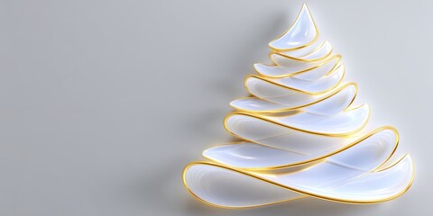 Wall Mural - White and gold ribbon Christmas tree decoration with festive holiday colors on a plain background.