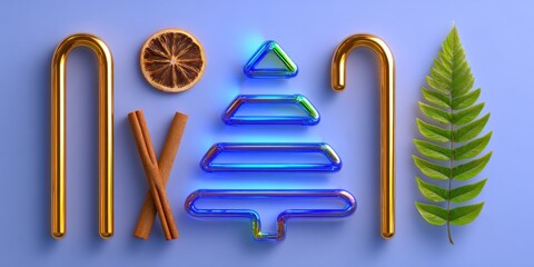 Wall Mural - Creative Christmas tree composed of colorful objects on a white background, perfect for festive designs.