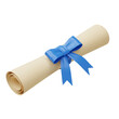 © Siasart Studio - 3D Rendering Certificate Diploma Scroll with Blue Ribbon on Background