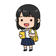 © Kuntil - Illustration of Cute Happy Schoolgirl in Uniform with Backpack Book