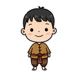 © Siasart Stock - Illustration of Cheerful Thai Boy in Traditional Brown Clothing Cartoon