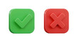 © Pambudi - 3D Green Check Mark and Red Cross Icon Set for UI, App Feedback, or Approval Interface isolated on white or transparent background. PNG, clipping path