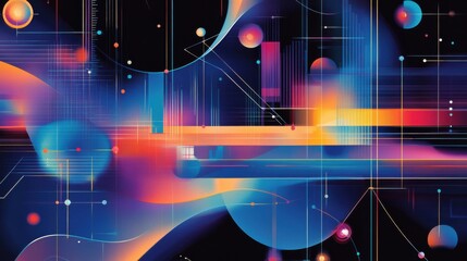 Fototapete - Abstract Geometric Shapes With Vibrant Colors and Lines, Representing Modern Technology and Digital Transformation for Business Solutions : Generative AI