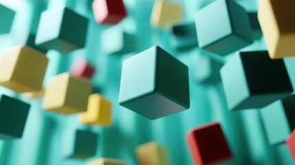 Poster - Floating Colorful Cubes in a Playful Arrangement, Symbolizing Innovation and Creative Problem Solving for Business Solutions and Educational Materials : Generative AI