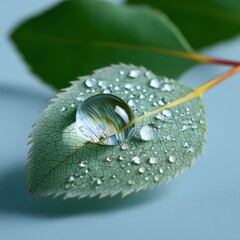 Aufkleber - Water Droplets on a Green Leaf, Symbolizing Environmental Awareness and Sustainable Practices for a Greener Future : Generative AI