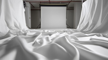 Aufkleber - White Fabric Draped in Studio Setting, Showcasing Purity and Simplicity for Product Photography and E-Commerce Mockups : Generative AI